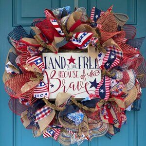 Handmade Patriotic Mesh Wreath